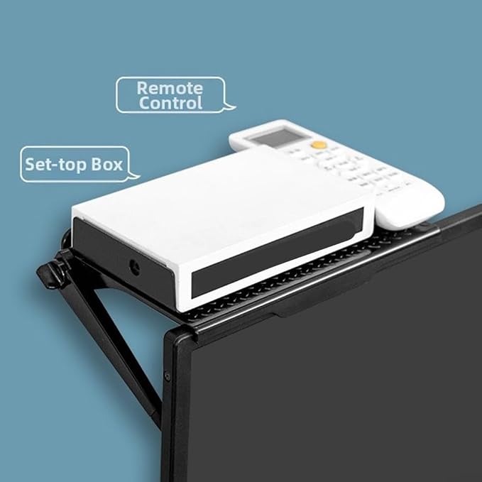 TV Top Shelf for Monitor and Router, No-Drill Screen Organizer Storage Rack, Space-Saving PVC Shelf for Home Office Gaming Setup, Clutter-Free Desktop Organizer(White Small（1）)