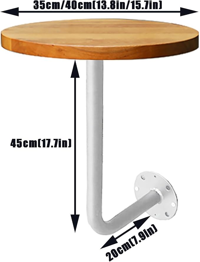 Wall-Mounted Small Round Table for Cafe, Dessert Shop & Home - 3.0MM Thick Iron Metal Anti-Deformation, Space-Saving(Solid Wood,40x45x20cm)