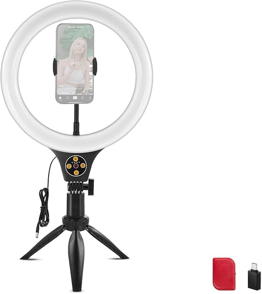 NEEWER Entry Level Version 10.5" Desk Ring Light w Tripod Stand/Phone Holder Compatible with iPhone, Timer/Remote, 10W CRI85+ LED Lighting for Selfie Makeup Streaming Recording Video Conference, N25