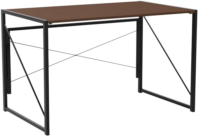 SUPER DEAL 40 inch Folding Computer Writing Desk Wood and Metal Study Desk, PC Laptop Home Office Study Table, Espresso