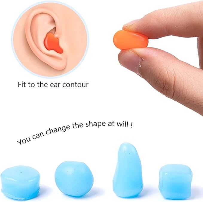 Moldable Silicone Noise Cancelling Earplugs 6 Pairs for Sleeping, Swimming, Shooting,Taking a Plane (Orange, One Size)