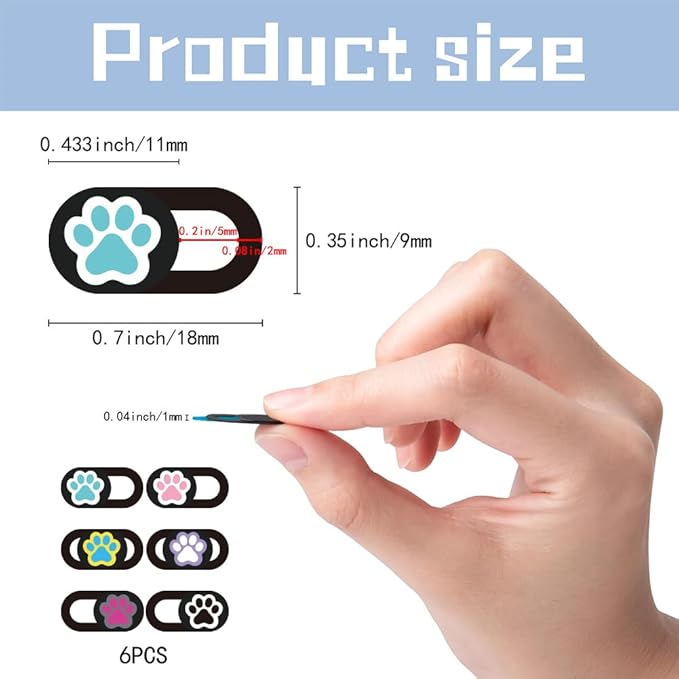6Pcs 6 Styles Paw Print Cute Laptop Camera Cover 0.04 Inch Privacy Guard Accessories, Webcam Cover Slide Ultra Thin Protector Blocker for Desktop Computer Tablet Notebook Mini PC Office Use