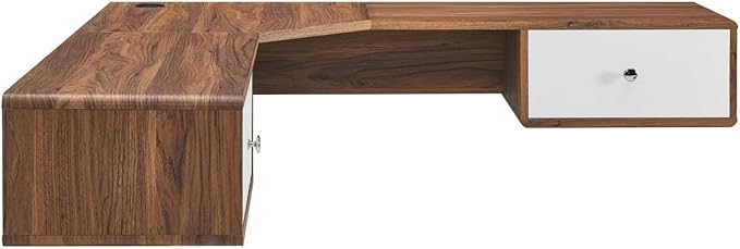 Modway EEI-5863-WAL-WHI Transmit 55" Wall Mount Corner Wood Office Desk, Walnut White
