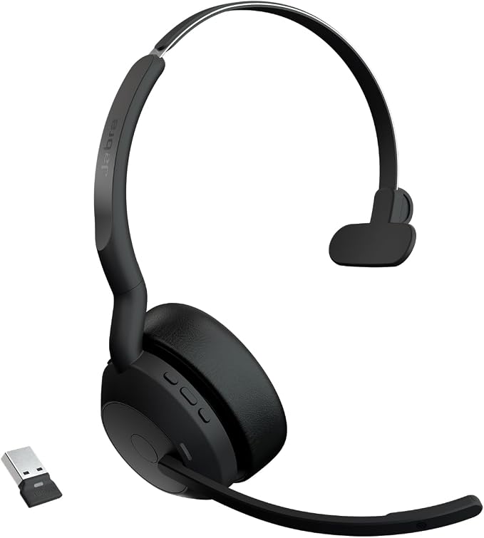 Jabra Evolve2 55 Mono Wireless Headset - Features AirComfort Technology, Noise-Cancelling Mics & Active Noise Cancellation - Works with UC Platforms Such as Zoom & Google Meet - Black