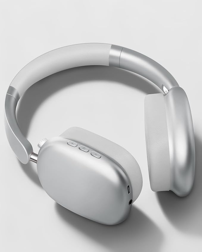 Wentronic Y01 Wireless Noise Canceling Headphones Bluetooth 5.3 Over Ear Headphones with Microphone, Hi-Res Audio, 48H Playtime, Foldable Comfortable Earpads,Compatible with iOS,Android,PC, Silver