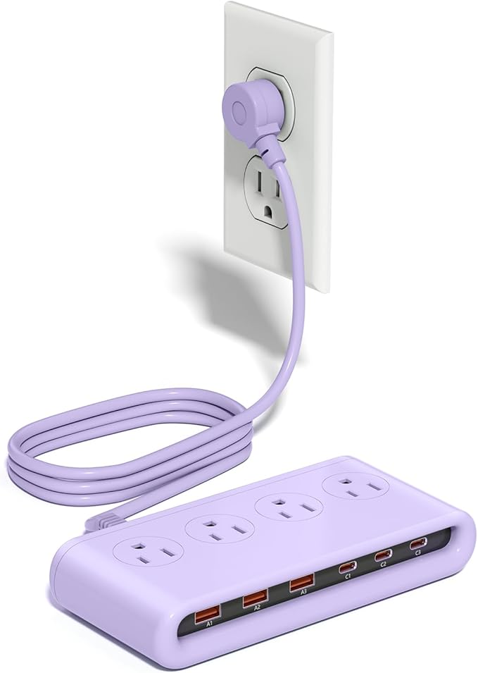Power Strip with USB C 35W,10-in-1 Flat Plug Wall Charger - 5FT Extension Cord with 4AC, 3 USB A & 3 USB C - PD20W Charging Station for Multiple Devices - Travel Home Office