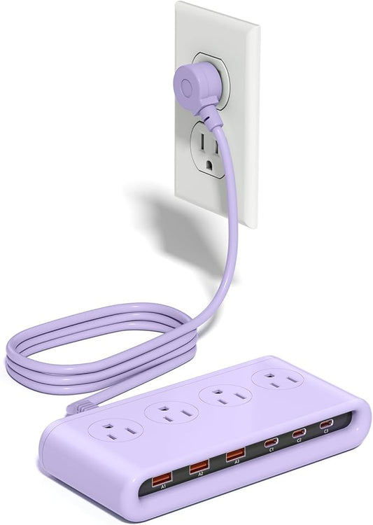 Power Strip with USB C 35W,10-in-1 Flat Plug Wall Charger - 5FT Extension Cord with 4AC, 3 USB A & 3 USB C - PD20W Charging Station for Multiple Devices - Travel Home Office