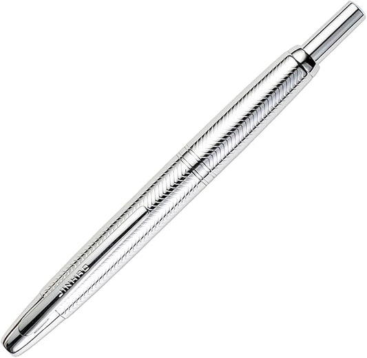 Jinhao 10 Retractable Fountain Pen, Wavy Silver Chromium F Writing Pen with Converter and Pen Box