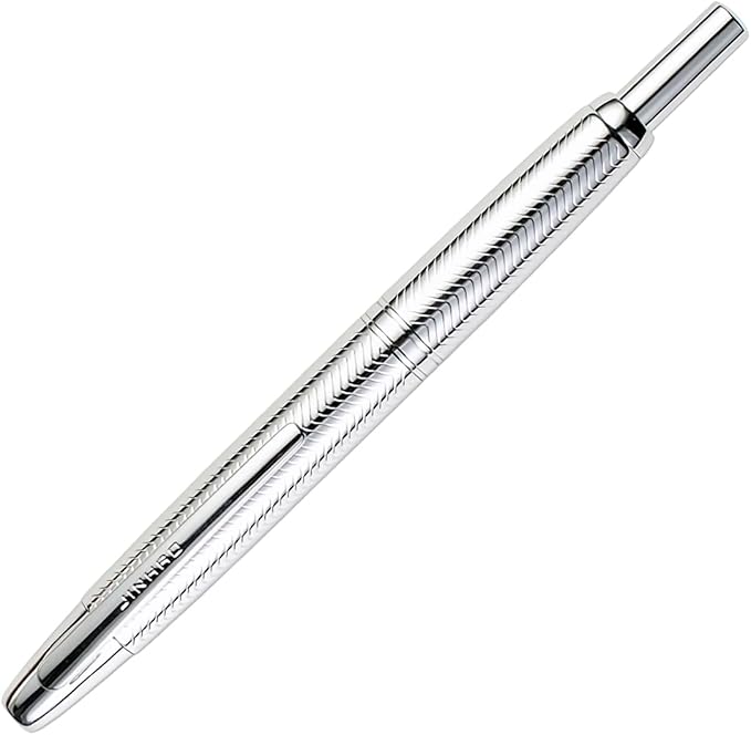 Jinhao 10 Retractable Fountain Pen, Wavy Silver Chromium F Writing Pen with Converter and Pen Box
