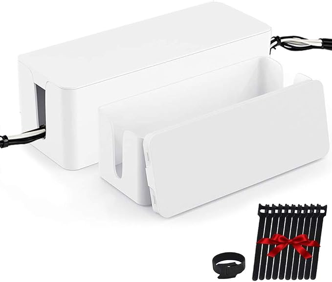 ShellKingdom Cable Management Box, 2 Set Cable Organizer for Cable and Cord Management, Storage and Holder to Cover and Hide & Power Strips & Cords (White)