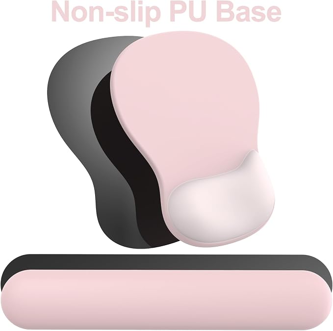 Ergonomic Mouse Pad with Wrist Rest and Keyboard Wrist Rest, Gel Mousepad and Wrist Rest for Computer Keyboard, Pain Relief, Non-Slip PU Base, Pink Mouse Pad with Wrist Support for Gaming, Office