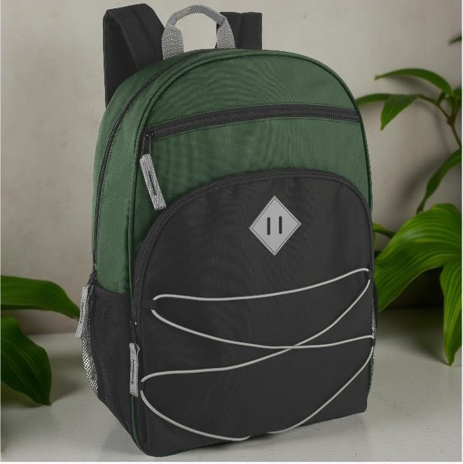 Trail maker Kids Backpacks with School Supplies for Boys, Girls | 30 Piece Back to School Supplies Set with 17" Bungee Backpack (Green & Black)