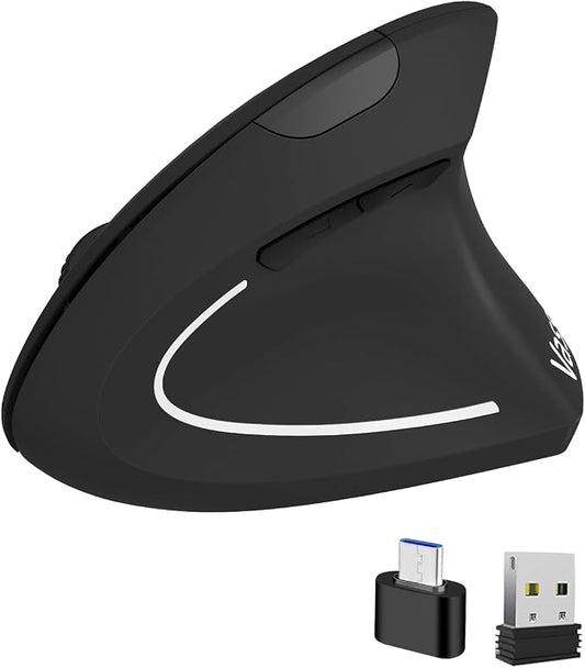 Vassink Ergonomic Mouse, Rechargeable Wireless Mouse,2.4GHz Rechargeable Wireless Vertical Optical Mice with USB Receiver, 6Buttons, 800/1200/1600 DPI, for Laptop, PC, Computer