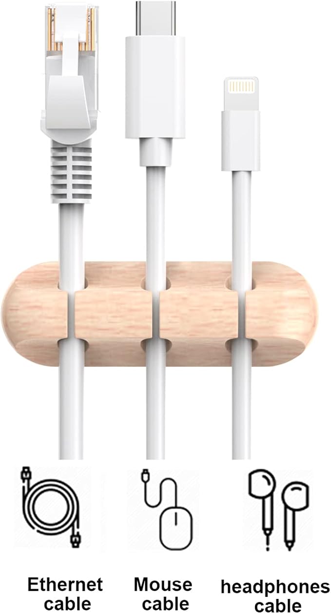 SOULWIT Cable Holder Clips, 3-Pack Cable Management Cord Organizer Clips Silicone Self Adhesive for Desktop USB Charging Cable Nightstand Power Cord Mouse Cable Wire PC Office Home - Wood Grain