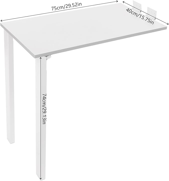 Wall Mounted Folding Table, White Foldable Wall Desk, Small Dining Table with Legs, 29.13in Tall Fold Down Desk for Dining Rooms, Bedrooms, Living Rooms