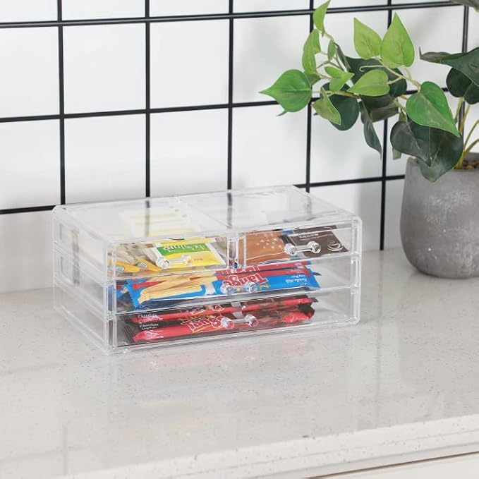 Cq acrylic Bathroom Organizer with 4 Drawers,Stackable Containers for Organizing with Drawers for Vanity Counter and Desk,Plastic Clear Storage Drawers for Cabinet Makeup,Craft,Beauty Supplies,1Pcs