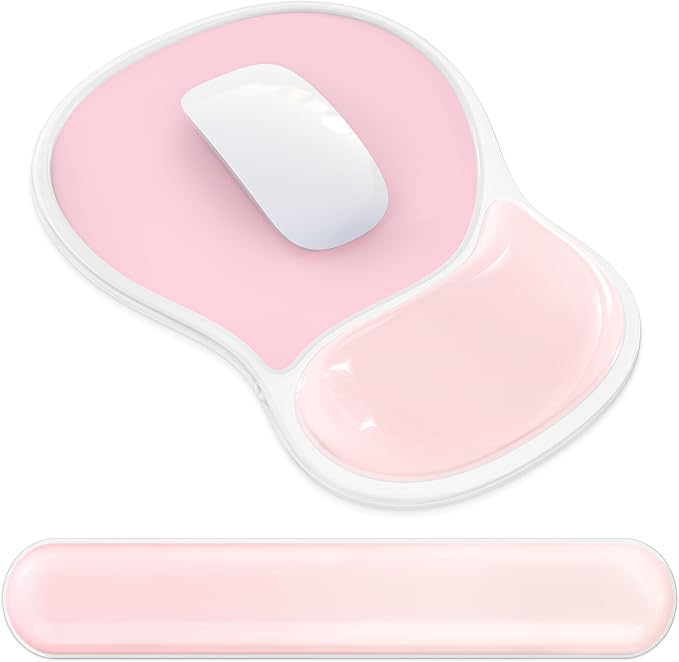 AKIT Ergonomic Gel Mouse Pad and Keyboard Wrist Rest, Non-Slip, Pink | Gel Wrist Support for Typing Comfort Non-slip Base Fits Standard Keyboards and Mice Reduces Fatigue During Long Work Sessions