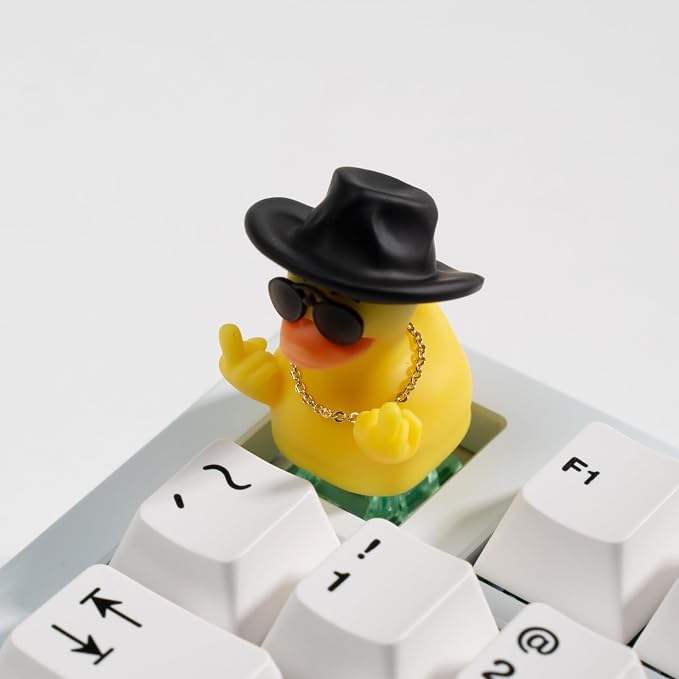 Artisan Duck Keycap for Mechanical Keyboards, Cowboy Duck with Attitude, Hand-Painted Resin, 1U Size, MX Switch Compatible, Edgy Gaming Keycap (ZZY-01)
