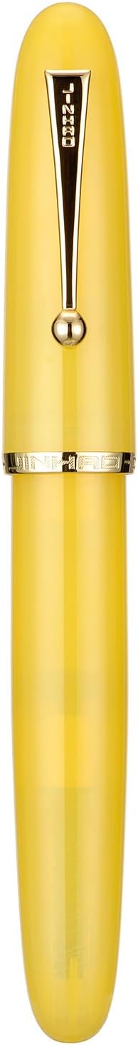 Jinhao 9019 DaDao Series Fountain Pen, Size 8 Medium Heartbeat Nib with Large Ink Converter, Yellow Jade Acrylic Design Smooth Writing Pen (Gold Trim)