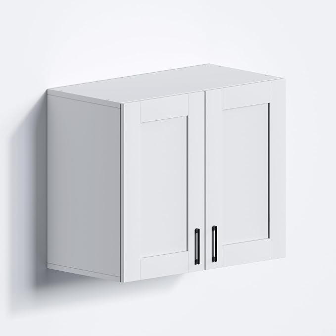 White Laundry Room Cabinets and Storage with 2 Doors and Utility Adjustable Shelf，Gabinetes Para Cocina Cupboard Kitchen Organizers and Storage Pantry Wall Mounted 12.4"D x 23.6"W x 19.7"H