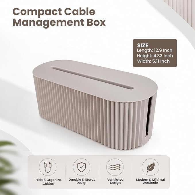 Cable Management Box – Home & Office Desk Cord Organizer Hide Power Strip & Under Desk TV Computer Wire Pet Friendly Child-Proof Floor Cord Management Cover - Beige