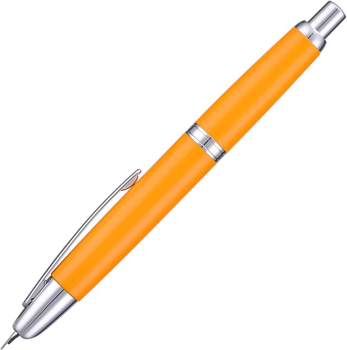 Jinhao 10 Press Fountain Pen with Box, Orange Retractable Fine Nib with Converter Set (Silver Clip)