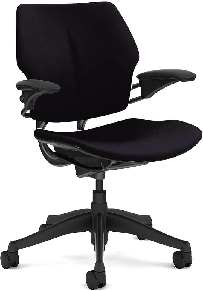 Humanscale Freedom Office Task Desk Chair | Corde 4 Black Seat and Back | Graphite Frame | Height-Adjustable Duron Arms | Standard Foam Seat, Hard Carpet Casters, and 5" Cylinder