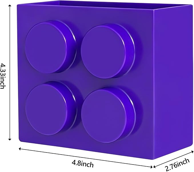 Magnetic Basket Organizer for Fridge - Lego-Style ABS Plastic Storage Box,No Drill Design for Kitchen Counter, Microwave & Whiteboard, Holds Up to 3.5 lbs (deep purple)