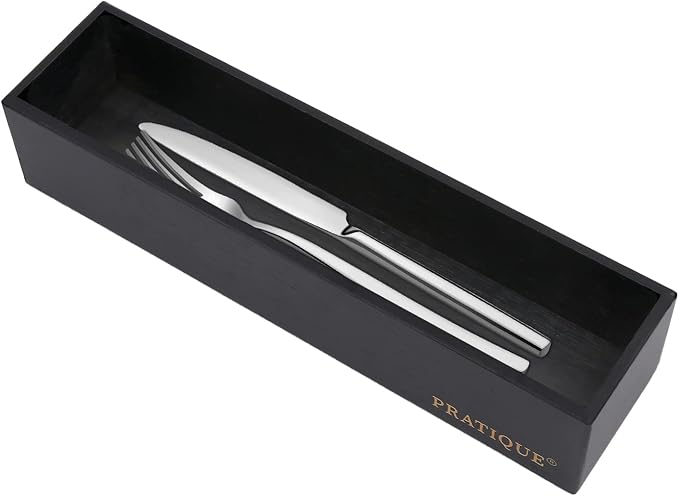 PRATIQUE Bamboo Drawer Organizer - Kitchen Utensil Organizer Silverware Tray Cutlery Holder，Office Desk Supplies and Accessories,12 * 3 * 2.6inch,Black