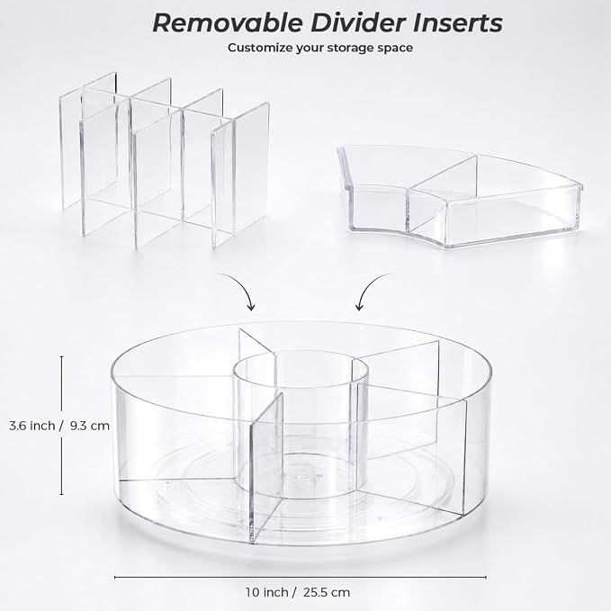 360° Rotating Pen Organizer, Large Clear Acrylic Marker Holder with 6 Compartments, 10" Lazy Susan Pencil Holder for 295 Markers, Colored Pencils, Crayons, Makeup Brushes & Desk Supplies