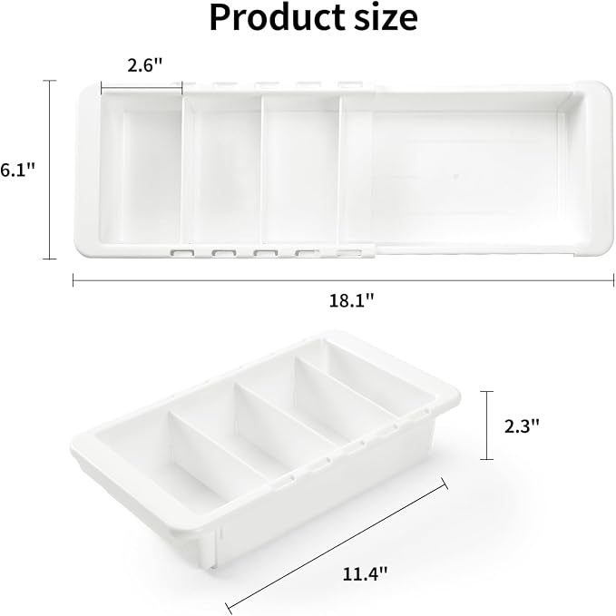 Deep 2.3" Expandable Drawer Organizer 11-18" White Plastic Tray | Expandable 11-18" Deep 2.3" PET Drawer Organizer|White Tray|Office Kitchen Bathroom|Dual-Slot Design|Durable BPA-Free