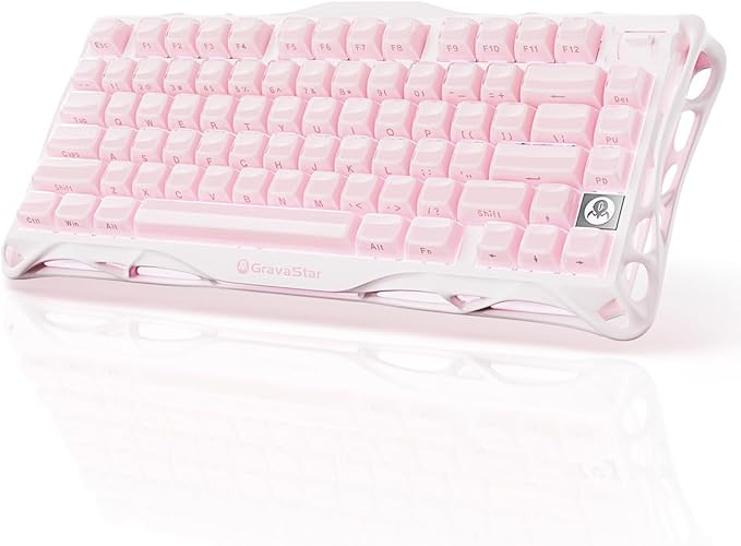 GravaStar Mercury K1 75% Pink Wireless Keyboard, Aluminum Alloy Exoskeleton Design Mechanical Gaming Keyboard, Gasket Hot-Swap Socket, Linear Switches, RGB Backlit【Sakura Pink】