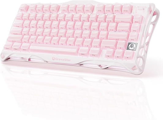 GravaStar Mercury K1 75% Pink Wireless Keyboard, Aluminum Alloy Exoskeleton Design Mechanical Gaming Keyboard, Gasket Hot-Swap Socket, Linear Switches, RGB Backlit【Sakura Pink】