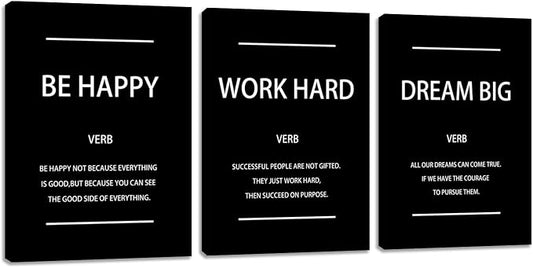 Motivational Affirmation Wall Art Inspirational Poster Prints Encourage Office Wall Decor Art Prints Black Pictures Painting Stretched and Framed Ready to Hang for Living Room Bedroom (36" Wx16 H)