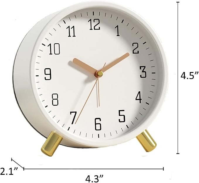 SHISEDECO Small Analog Alarm Clock, Battery Operated Desk Clock, White | Bedside Analog Non-Ticking Silent Small Deskclock Battery Operated for Living Room, Bedroom, Office