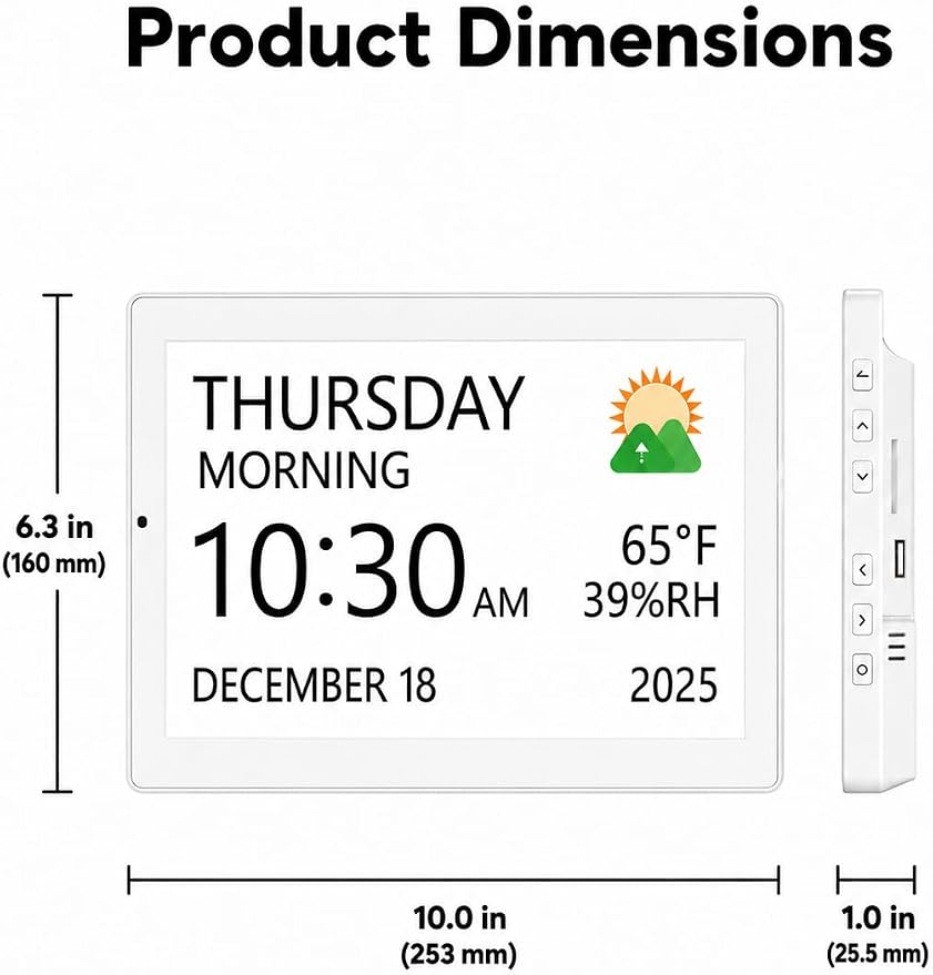 Mesqool 10.1" Large Digital Calendar Clock for Seniors with Date & Day | Easy-to-Read Display, Daily Reminders, Auto Dimming, Remote Control, Indoor Temperature & Humidity, Wall Mountable