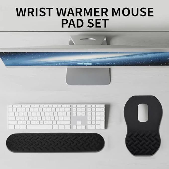 3-in-1 Ergonomic Mouse Pad Set with Keyboard Wrist Rest Support & Cable Organizer – Memory Foam for Carpal Tunnel & Pain Relief, Non-Slip Base – Ideal for Office & Gaming – Gift Box – Black-Meeshoo