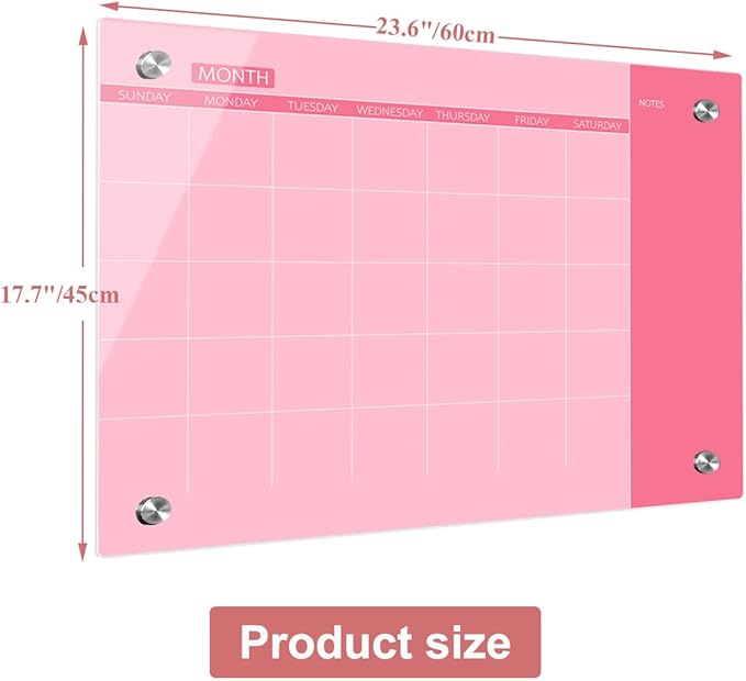 Pink Glass Dry Erase Whiteboard, 18" x 24", Frameless Glass White Board for Home, School, Office