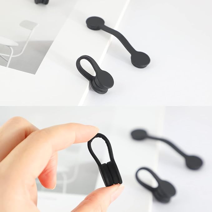 Viaky Magnetic Cable Ties 6-Pack,Silicone Cord Ties Cable Clips,Black | Magnetic Cord Organizers for Wires, USB Cables, Earphones,Reusable Twist Ties Wire Organizer for Home,Office,Kitchen,School