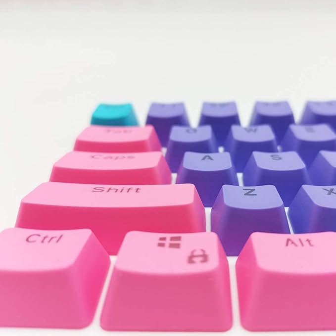 GTSP PBT Backlit Keycaps 60 Percent with 6.25U Space Bar OEM Profile for Cherry MX Switch Mechanical Gaming Keyboard (Purple+Pink+Blue)