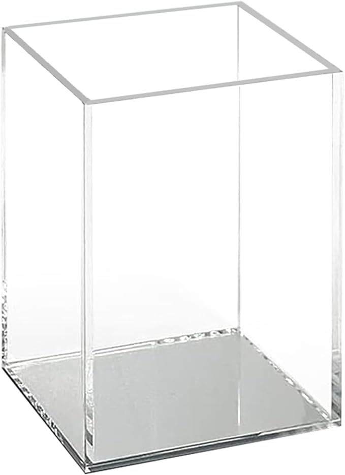 pbf Clear Acrylic Pen Holder for Desk | Clear Pencil Holder | Acrylic Makeup Brush Holder for Vanity | Pen Organizer | Bookmark Holder | Pencil Cups | Desk Organizer (Mirror Bottom)