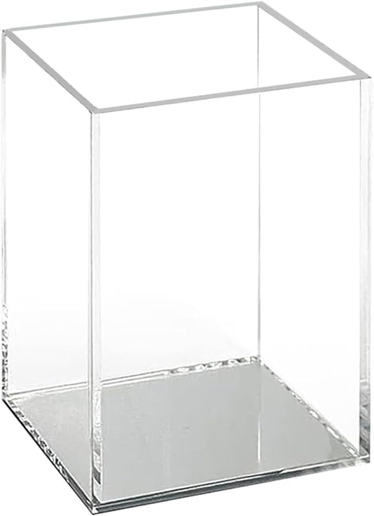 pbf Clear Acrylic Pen Holder for Desk | Clear Pencil Holder | Acrylic Makeup Brush Holder for Vanity | Pen Organizer | Bookmark Holder | Pencil Cups | Desk Organizer (Mirror Bottom)
