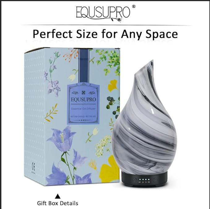Essential Oil Diffuser Aromatherapy Diffuser - Art Glass Oil Diffuser with Auto Shut-Off Protection 4 Timer Setting 7 Colors Changed LED Night Light for Home Office Decor Gift (Grey Wave)