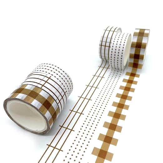 Basic Washi Tape Set 12 Rolls Dot & Grid Decorative Tapes for Journals, Planners, Scrapbooking, Gift Wrapping, DIY Crafts