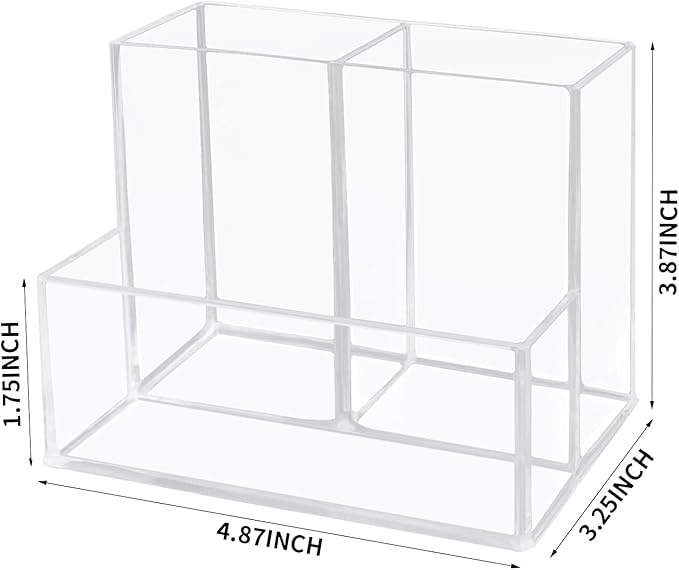 HSYMQ Desktop Clear Pen Holder with 3 Compartments, Acrylic Pencil Holders, Desk Organizers and Accessories