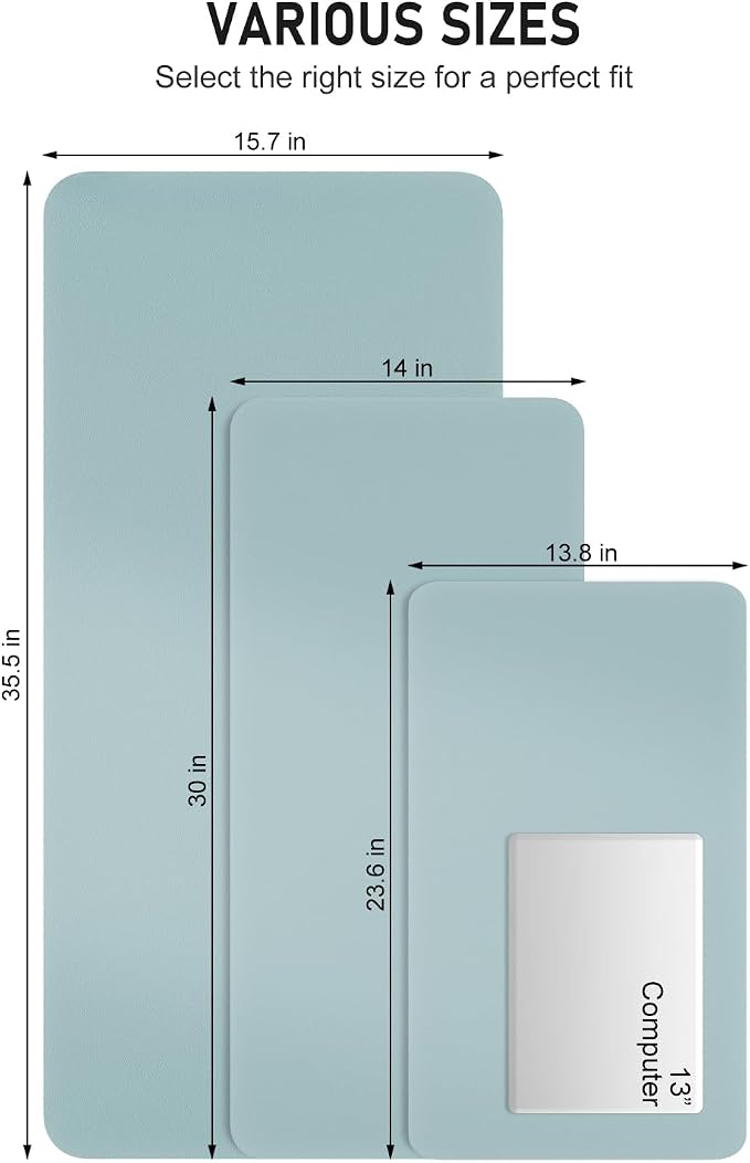 Desk Pad, 35.5" x 17" PU Leather Non-Slip Desk Mat Large Mouse Pad for Desktop, Waterproof Laptop Computer Writing Mat for Office, Home, Work, Gaming, Lake Blue
