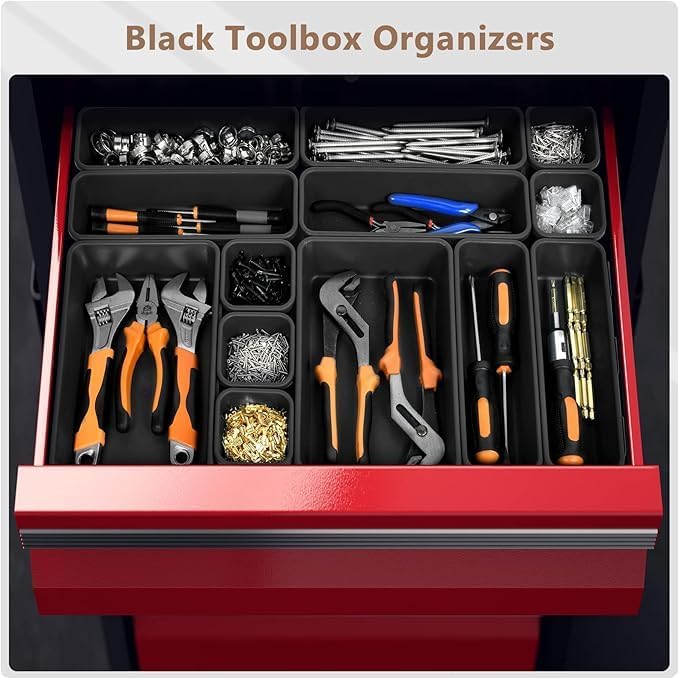 【𝟲𝗦𝗜𝗭𝗘 & 80PCS】A-LUGEI Tool Box Organizer【Fits 100+ Tools】 Black Garage Organization and Storage Tray Divider Set, Desk Drawer Organizer, Toolbox for Rolling Tool Chest Cart WorkBench Small Part