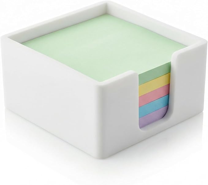 Silicone Sticky Note Holder for Desk - Modern 3x3 Inch Memo Pad Dispenser Post Note Holder, Minimalist Desk Storage Organizer for Office, Home, and School, White