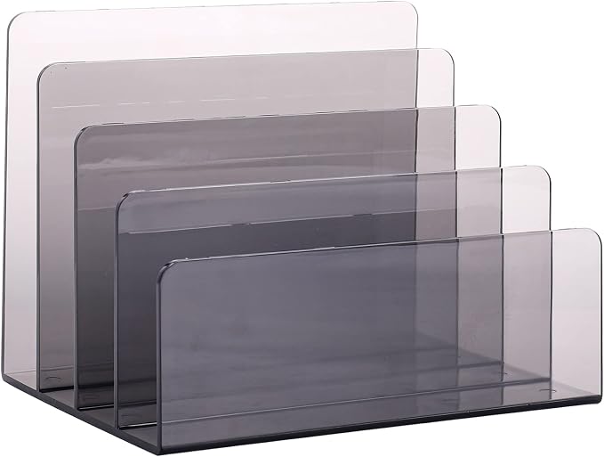 Sooyee 4 Compartment Acrylic File Organizer Holder Folder Organizer for Desk,Office Decorations for Work,Clear Black