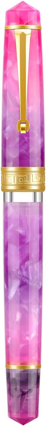 Asvine P20 Piston Fountain Pen Gradual Purple Resin, Iridium Extra Fine Nib Gold Trim Smooth Writer Collection with Case Set